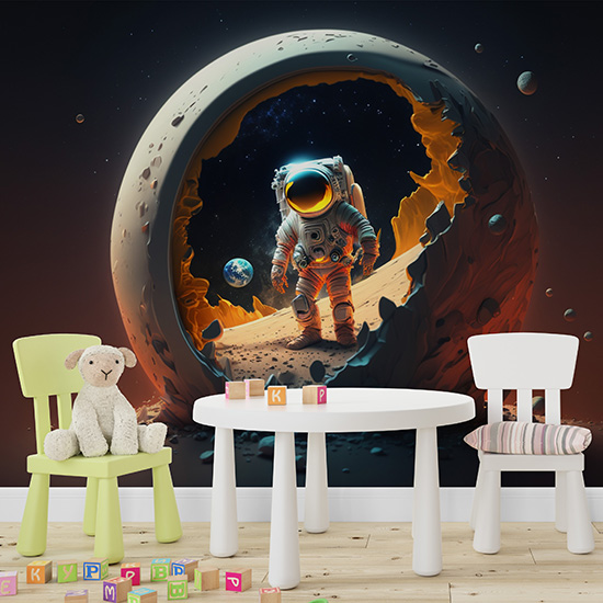 Ay ve Astronot Çocuk Odası Duvar Kağıdı YCO-00214