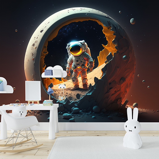 Ay ve Astronot Çocuk Odası Duvar Kağıdı YCO-00214
