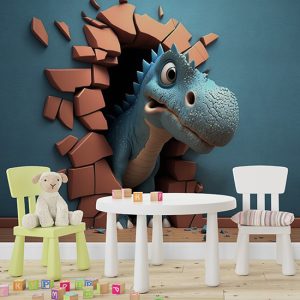 Duvarı Yıkan Yavru Dinozor Çocuk Odası Duvar Kağıdı YCO-00232