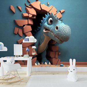 Duvarı Yıkan Yavru Dinozor Çocuk Odası Duvar Kağıdı YCO-00232