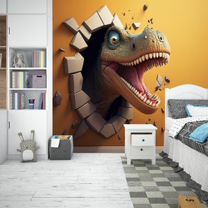 Duvarı Yıkan Sarı Dinozor Çocuk Odası Duvar Kağıdı YCO-00233