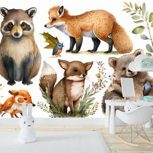 Sevimli Hayvanlar Suluboya Çocuk Odası Duvar Kağıdı YCO-00239