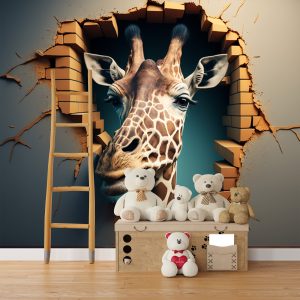 3D Duvarı Yıkan Bir Zürafa Çocuk Odası Duvar Kağıdı YCO-00240