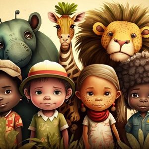 Çocuklar ve Safari Hayvanları Çocuk Odası Duvar Kağıdı YCO-00247