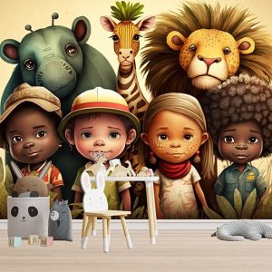 Çocuklar ve Safari Hayvanları Çocuk Odası Duvar Kağıdı YCO-00247