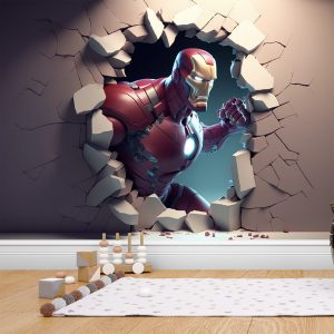 3D Duvarı Yıkan Süper Kahraman Çocuk Odası Duvar Kağıdı YCO-00252