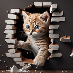 Duvarı yıkan Yavru Kedi Çocuk Odası Duvar Kağıdı YCO-00340