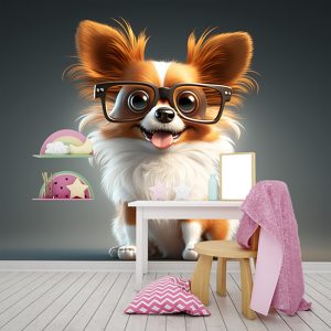 Gözlüklü Sevimli Köpek Çocuk Odası Duvar Kağıdı YCO-00345