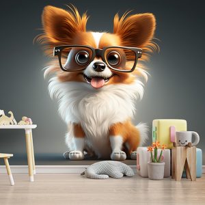 Gözlüklü Sevimli Köpek Çocuk Odası Duvar Kağıdı YCO-00345