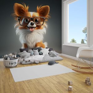 Gözlüklü Sevimli Köpek Çocuk Odası Duvar Kağıdı YCO-00345