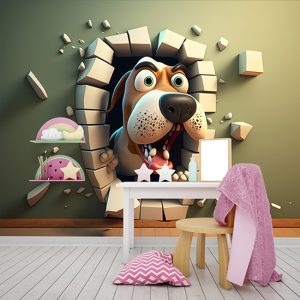 Duvarı Kıran Şaşkın Yavru Köpek Duvar Kağıdı YCO-00354
