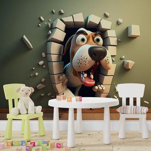 Duvarı Kıran Şaşkın Yavru Köpek Duvar Kağıdı YCO-00354