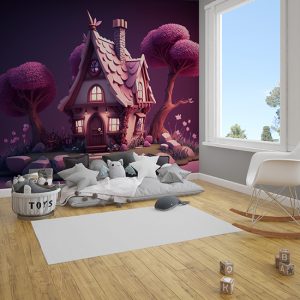 Büyülü Ormandaki Küçük Pembe Kulübe Duvar Kağıdı YCO-00530