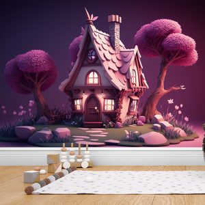 Büyülü Ormandaki Küçük Pembe Kulübe Duvar Kağıdı YCO-00530