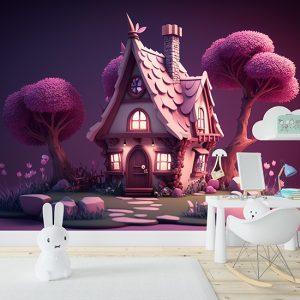 Büyülü Ormandaki Küçük Pembe Kulübe Duvar Kağıdı YCO-00530