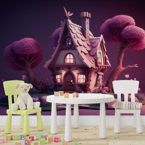 Büyülü Ormandaki Küçük Pembe Kulübe Duvar Kağıdı YCO-00530