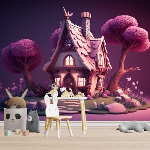 Büyülü Ormandaki Küçük Pembe Kulübe Duvar Kağıdı YCO-00530