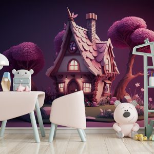 Büyülü Ormandaki Küçük Pembe Kulübe Duvar Kağıdı YCO-00530