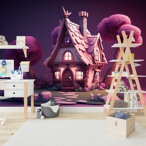 Büyülü Ormandaki Küçük Pembe Kulübe Duvar Kağıdı YCO-00530