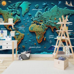İngilizce Okyanuslar Haritası Çocuk Odası Duvar Kağıdı YCO-00531