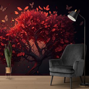 Kırmızı Ağaç Manzara Duvar Kağıtları YD-00024