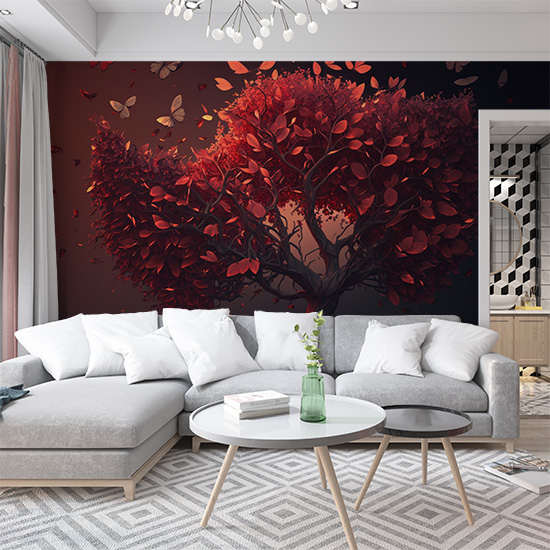 Kırmızı Ağaç Manzara Duvar Kağıtları YD-00024