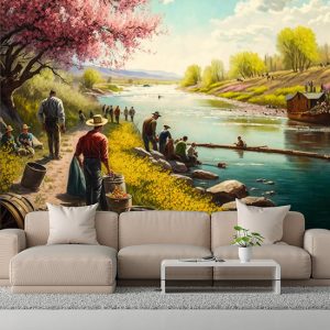 Göl Kenarında İnsanlar Manzara Duvar Kağıdı YD-00397
