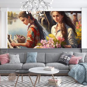 İskeledeki Kadınlar Nostaljik Manzara Duvar Kağıdı YD-00400