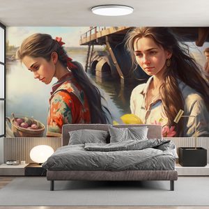 İskeledeki Kadınlar Nostaljik Manzara Duvar Kağıdı YD-00400