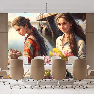 İskeledeki Kadınlar Nostaljik Manzara Duvar Kağıdı YD-00400