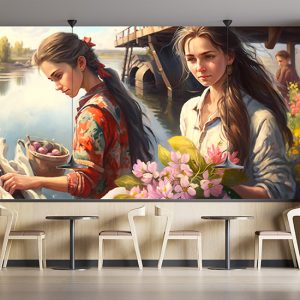 İskeledeki Kadınlar Nostaljik Manzara Duvar Kağıdı YD-00400