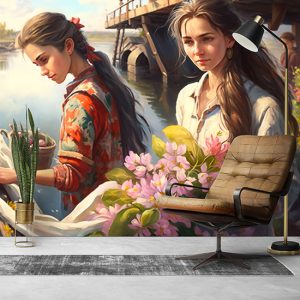 İskeledeki Kadınlar Nostaljik Manzara Duvar Kağıdı YD-00400