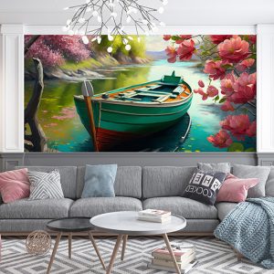 Göldeki Kayık ve Çiçek Açmış Ağaçlar Duvar Kağıdı YD-00404