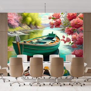 Göldeki Kayık ve Çiçek Açmış Ağaçlar Duvar Kağıdı YD-00404