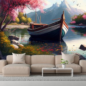 Eşsiz Göl Manzarasında Bir Kayık Van Gogh Stili Duvar Kağıdı YD-00405