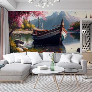 Eşsiz Göl Manzarasında Bir Kayık Van Gogh Stili Duvar Kağıdı YD-00405