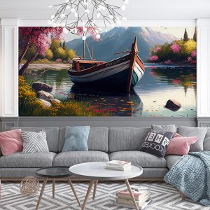 Eşsiz Göl Manzarasında Bir Kayık Van Gogh Stili Duvar Kağıdı YD-00405