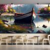 Eşsiz Göl Manzarasında Bir Kayık Van Gogh Stili Duvar Kağıdı YD-00405