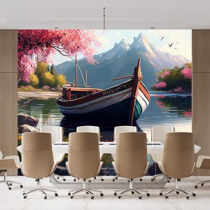 Eşsiz Göl Manzarasında Bir Kayık Van Gogh Stili Duvar Kağıdı YD-00405