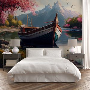 Eşsiz Göl Manzarasında Bir Kayık Van Gogh Stili Duvar Kağıdı YD-00405