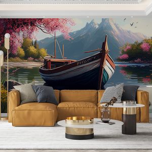 Eşsiz Göl Manzarasında Bir Kayık Van Gogh Stili Duvar Kağıdı YD-00405