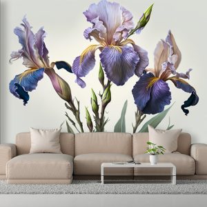 3D İris Çiçeği Beyaz Arkaplan Duvar Kağıtları YF-00060