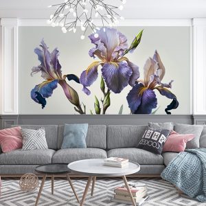 3D İris Çiçeği Beyaz Arkaplan Duvar Kağıtları YF-00060
