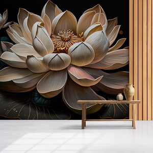 3D Beyaz Lotus Çiçeği Duvar Kağıtları YF-00063