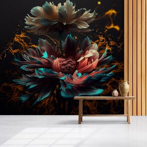 3D Parıltılı Çiçekler Duvar Kağıtları YF-00137