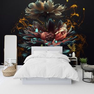 3D Parıltılı Çiçekler Duvar Kağıtları YF-00137