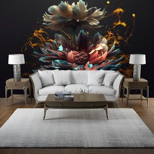 3D Parıltılı Çiçekler Duvar Kağıtları YF-00137