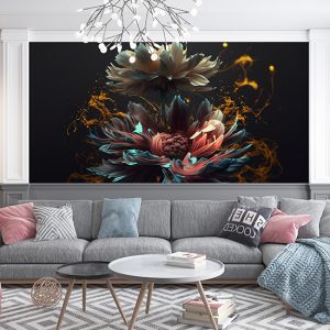 3D Parıltılı Çiçekler Duvar Kağıtları YF-00137