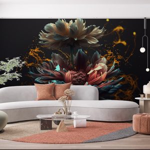 3D Parıltılı Çiçekler Duvar Kağıtları YF-00137