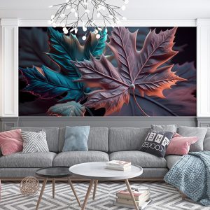 3D Pembe ve Mavi Yapraklar Duvar Kağıdı YF-00522